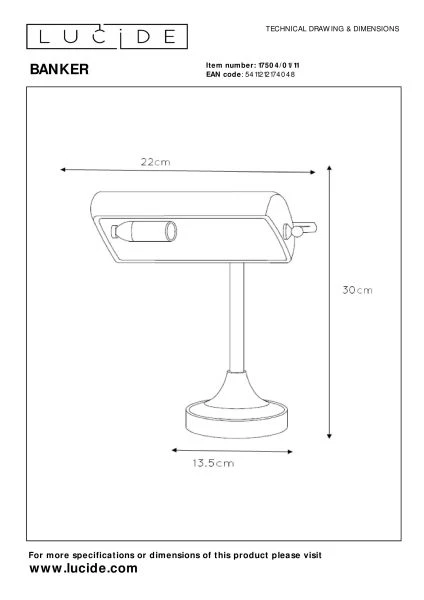 Lucide BANKER - Lámpara de escritorio - 1xE14 - Cromo - técnico